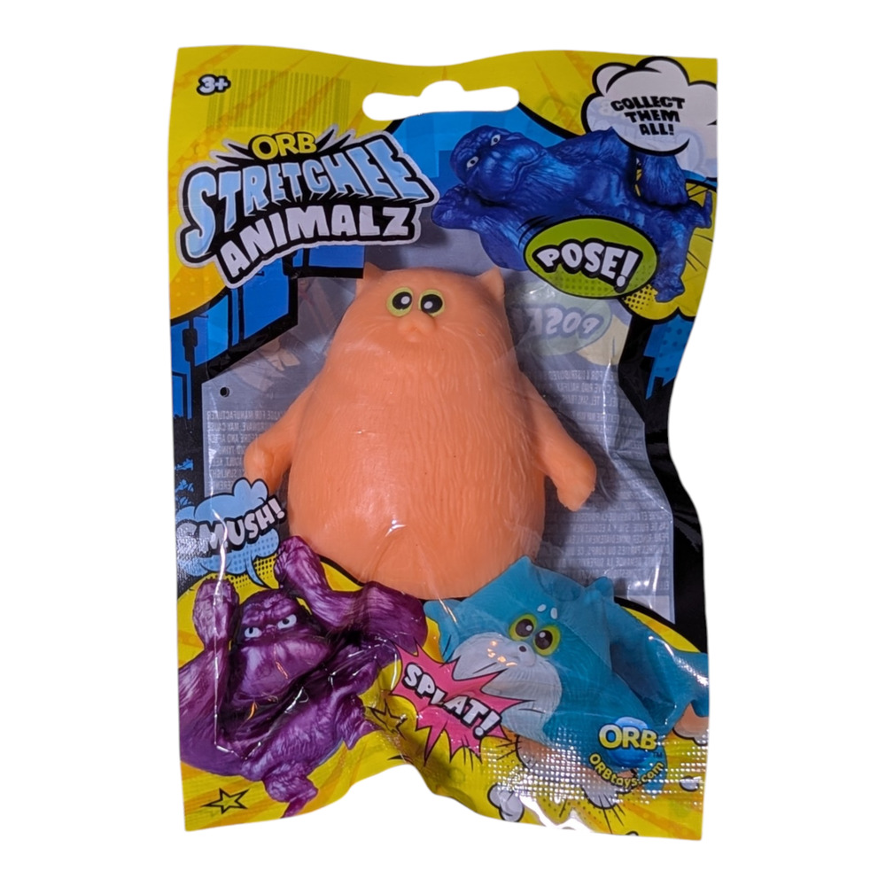 ORB Stretchee Animalz Poseable And Squishy Toy Featuring An Orange Chubby Cat